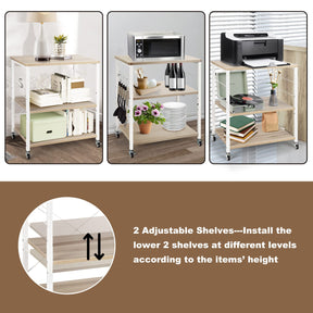 Giantex 3-Layer Microwave Stand Bakers' Rack, Kitchen Rolling Cart with 4 Universal Wheels and 10 Removable Hooks