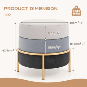 Giantex Upholstered Linen Fabric Ottoman, Multifunctional Round Vanity Stool with Gold Metal Legs & Anti-Slip Foot Pads