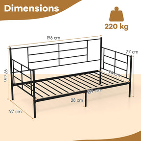 Single Daybed 2-in-1 Sofa Bed w/Arms & Back Metal Slat Support Living Room Black