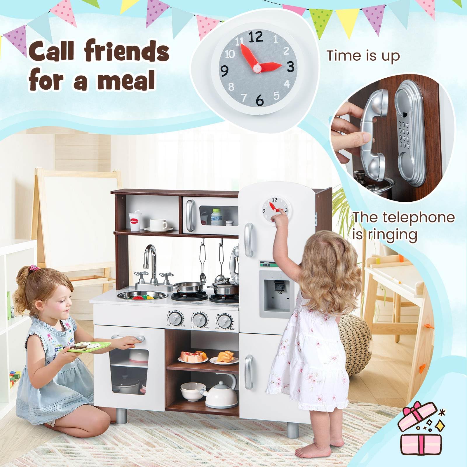 Kids Kitchen Playset, Pretend Play Kitchen Toy w/Realistic Sounds & Lights