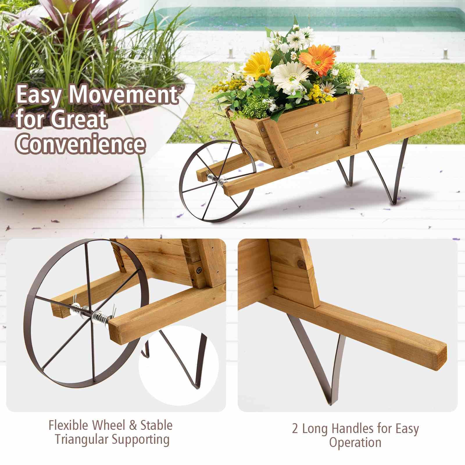 Wooden Wagon Planter, Small Wheelbarrow Wagon Flower, Indoor & Outdoor Raised Bed W/ 9 Magnetic Accessories