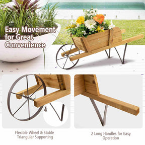 Wooden Wagon Planter, Small Wheelbarrow Wagon Flower, Indoor & Outdoor Raised Bed W/ 9 Magnetic Accessories