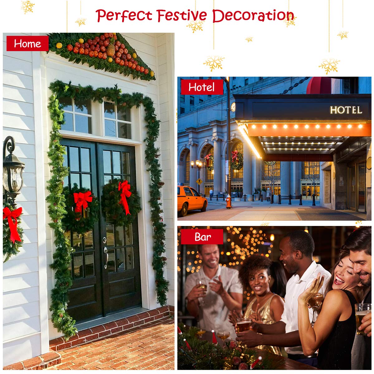 2.7M Christmas Garland, Pre-lit Artificial Xmas Garland, w/50 LED Lights