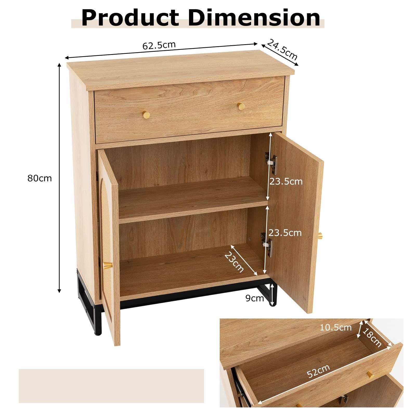 Giantex Accent Floor Storage Cabinet w/Rattan Doors & Drawer, Sideboard Buffet Cabinet Coffee Bar