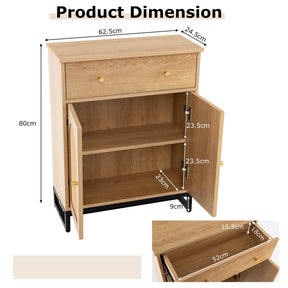 Giantex Accent Floor Storage Cabinet w/Rattan Doors & Drawer, Sideboard Buffet Cabinet Coffee Bar