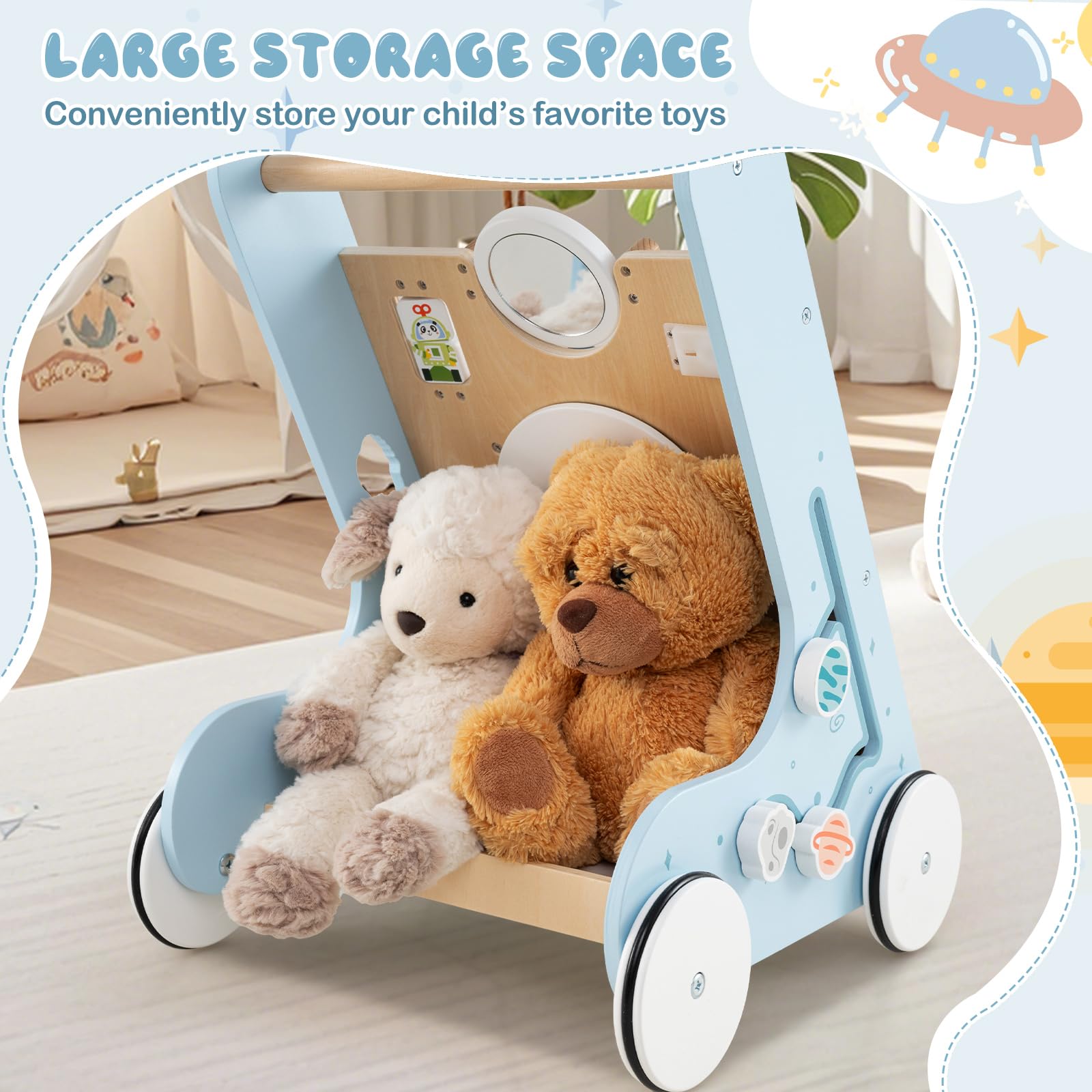 8-in-1 Wooden Baby Walker, Push and Pull Learning Activity Center