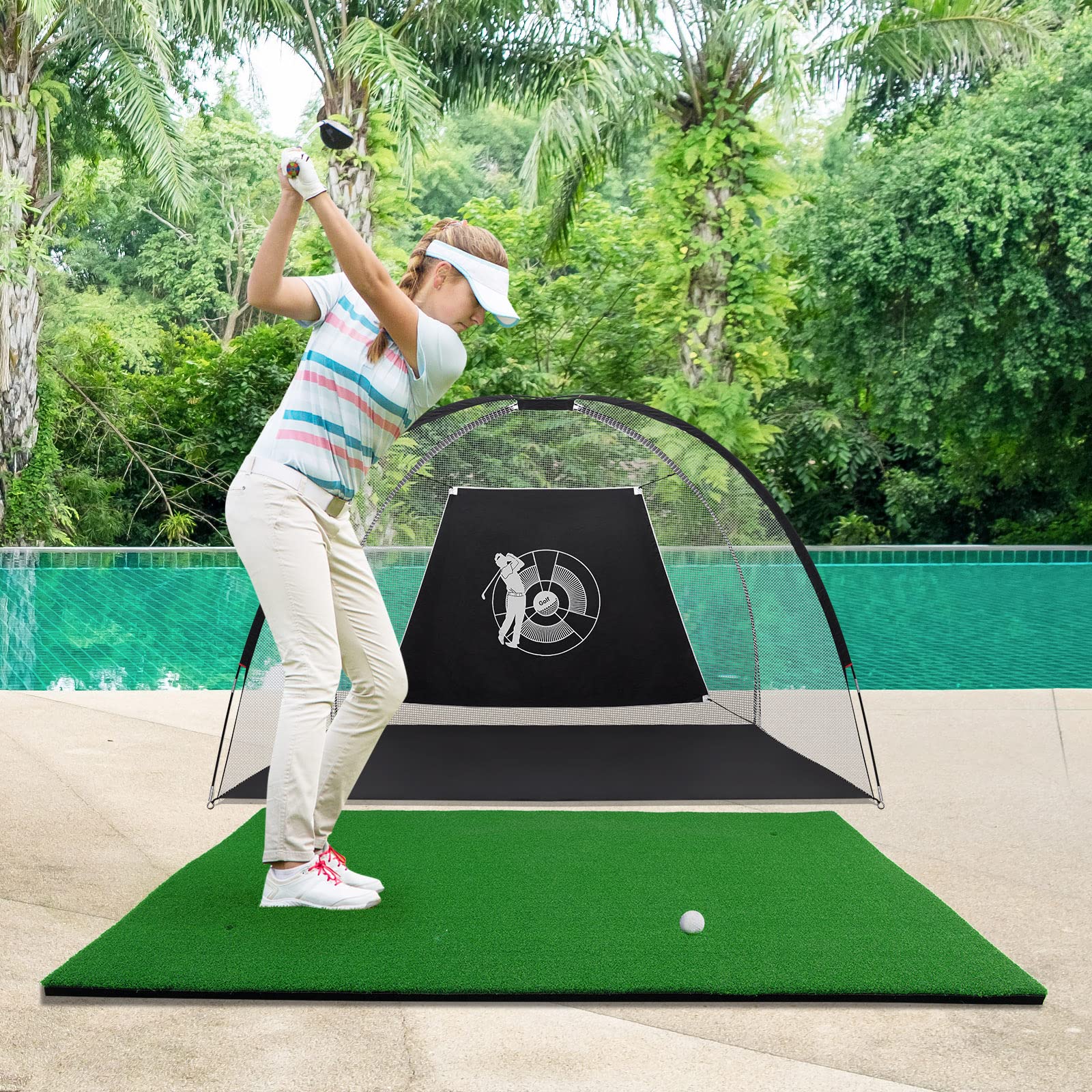 Golf Hitting Mat, Standard Real Feel Golf Practice Mat with Synthetic Turf and 2 Tee Positions