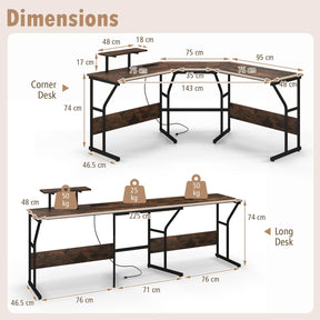 225cm L-Shaped Desk Corner Computer Desk Workstation w/Power Outlet Home Office