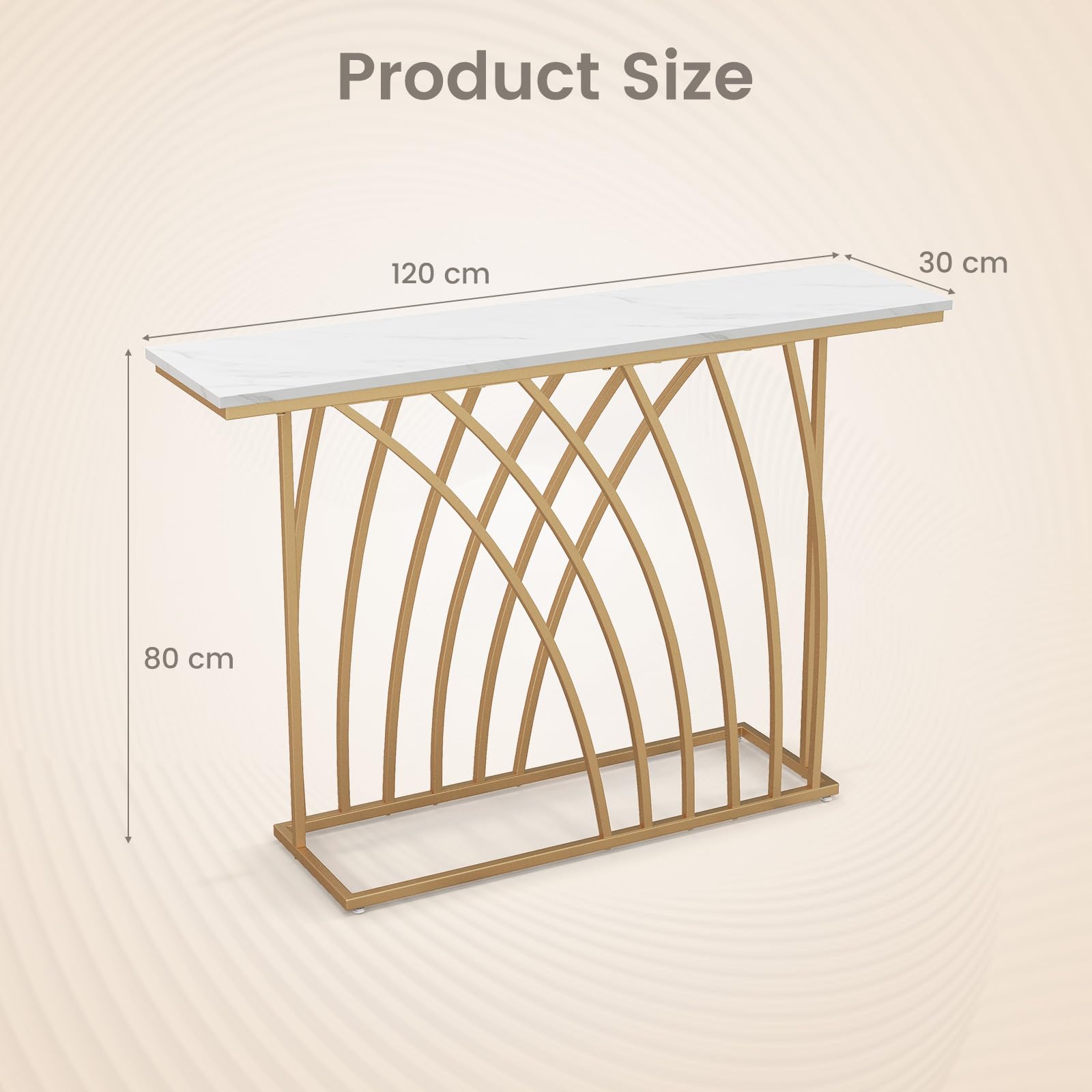 Giantex 120cm Gold Console Table, Modern Entryway Table with White Faux Marble Tabletop