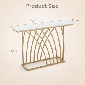Giantex 120cm Gold Console Table, Modern Entryway Table with White Faux Marble Tabletop