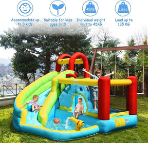 6 in 1 Inflatable Water Slide Water Park, Kids Jumping Castle Splash Pool w/Climbing Wall (with 450W Blower)