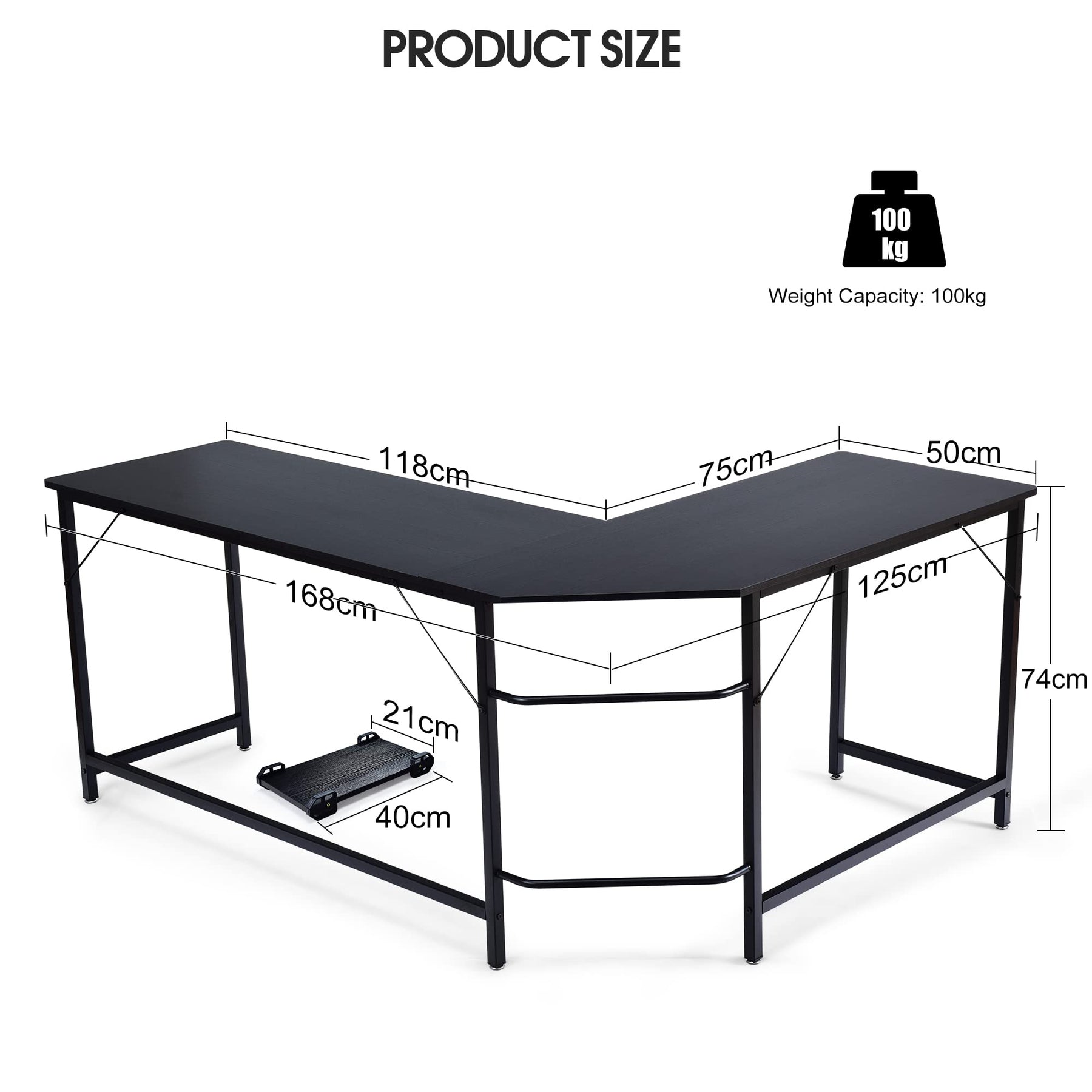 L-Shaped Corner Computer Desk, Home Office Desk PC Laptop Study Table, with CPU Stand