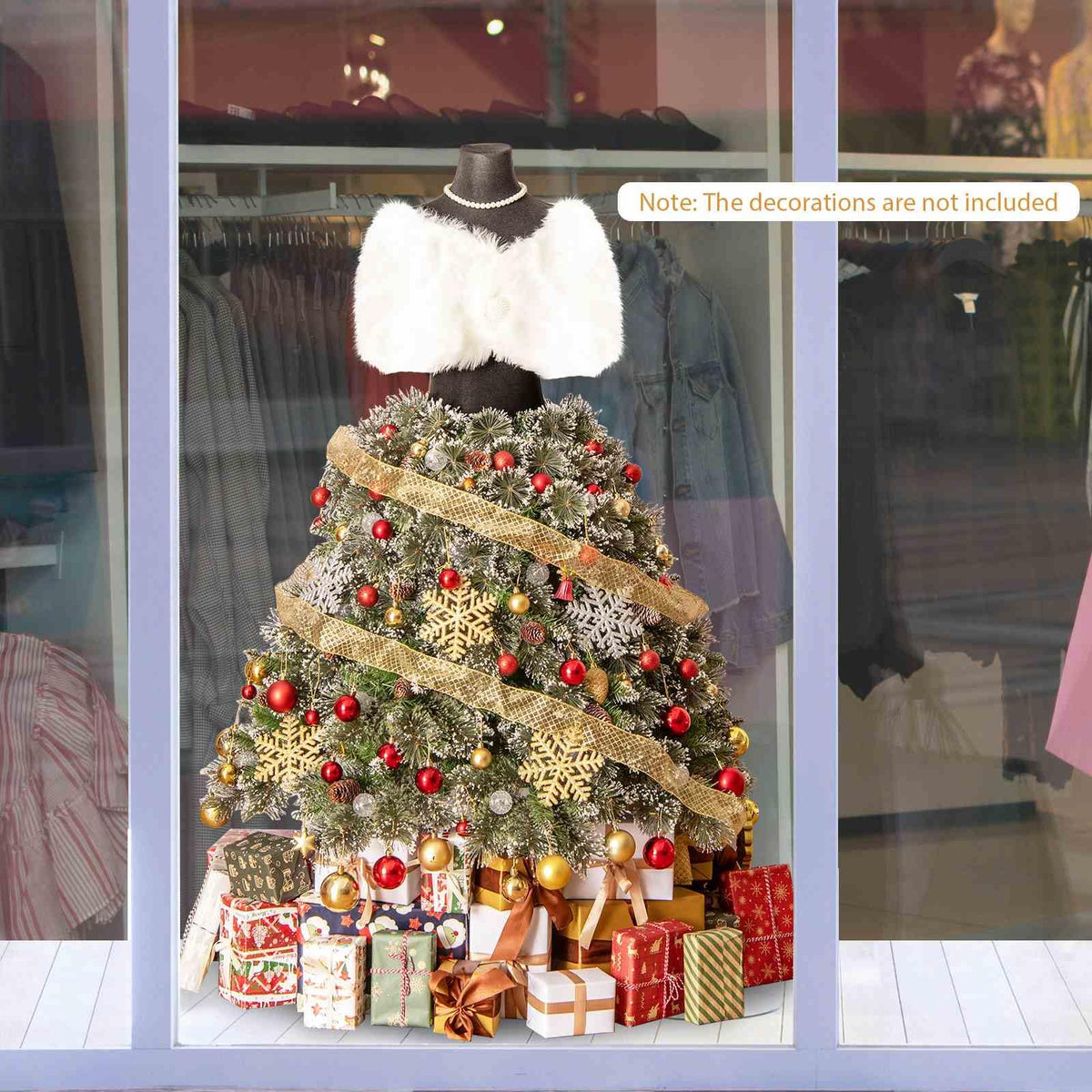 150CM Pre-lit Mannequin Artificial Christmas Tree, Hinged Dress Form Xmas Tree w/ 465 Branch Tips
