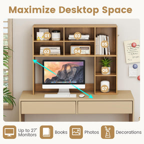 Desktop Bookshelf, Desk Hutch with 3 Adjustable Shelves & Open Compartment