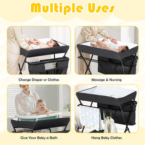 Foldable Baby Changing Table Portable Nursery Stand Organiser for Infant Newborn w/Large Storage Basket & Safety Belt