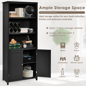 Giantex 182CM Bookcase with Doors, 3 Tier Open Book Shelving, Standing Wooden Display Bookcase