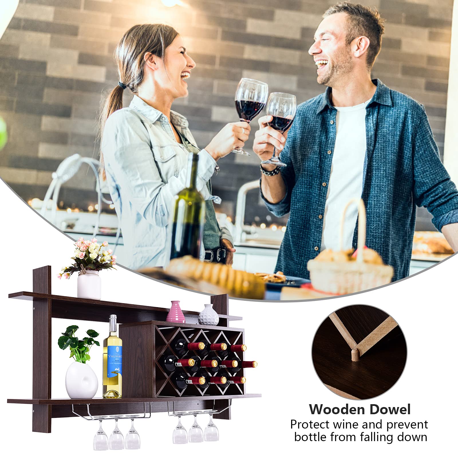 Giantex Wall-mounted Wine Rack, Modern Wine Shelf Organizer
