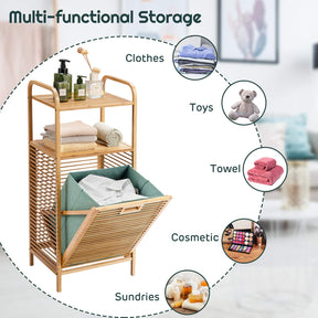 Giantex Tilt-out Laundry Hamper, Bamboo Wood Laundry Shelf Cabinet, Space-saving Laundry Hamper