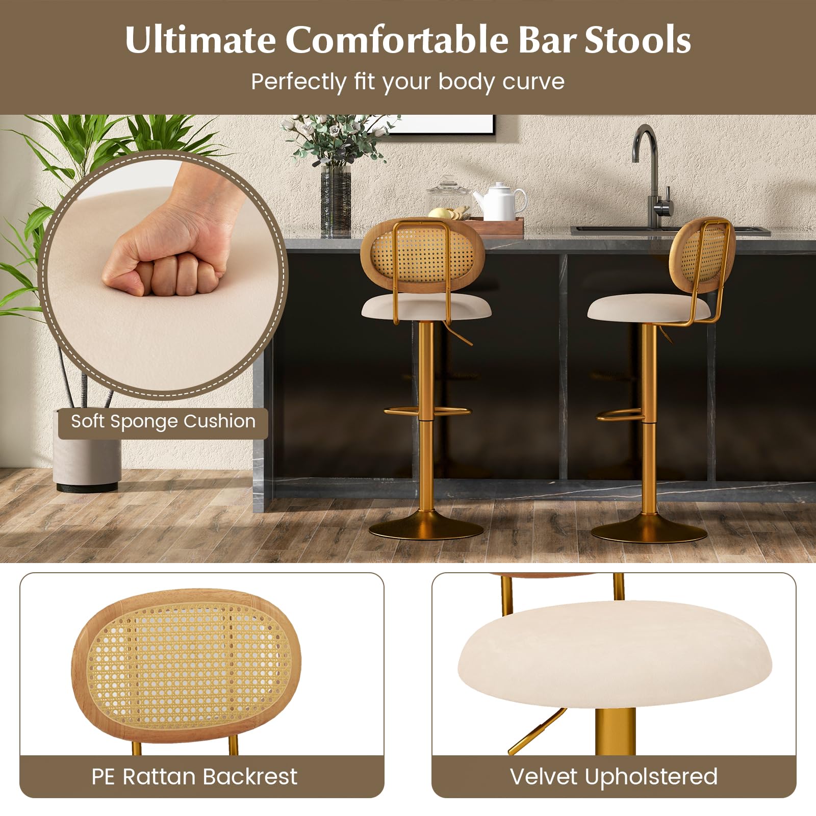 Giantex Height Adjustable Bar Stool Set of 2