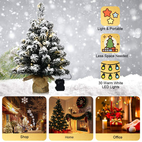 67cm Pre-Lit Snow Flocked Tabletop Christmas Tree with 8 Flash Modes