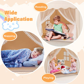 Kids Play Tent, Large Playhouse with Star Ornaments, Washable Mat, Windows