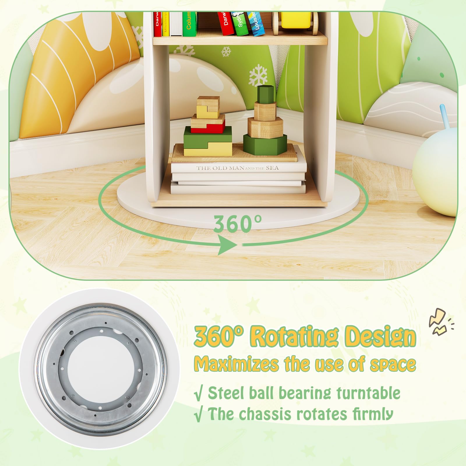 Kid's 360° Rotating Bookshelf Toy Storage Organizer with 5 Shelves
