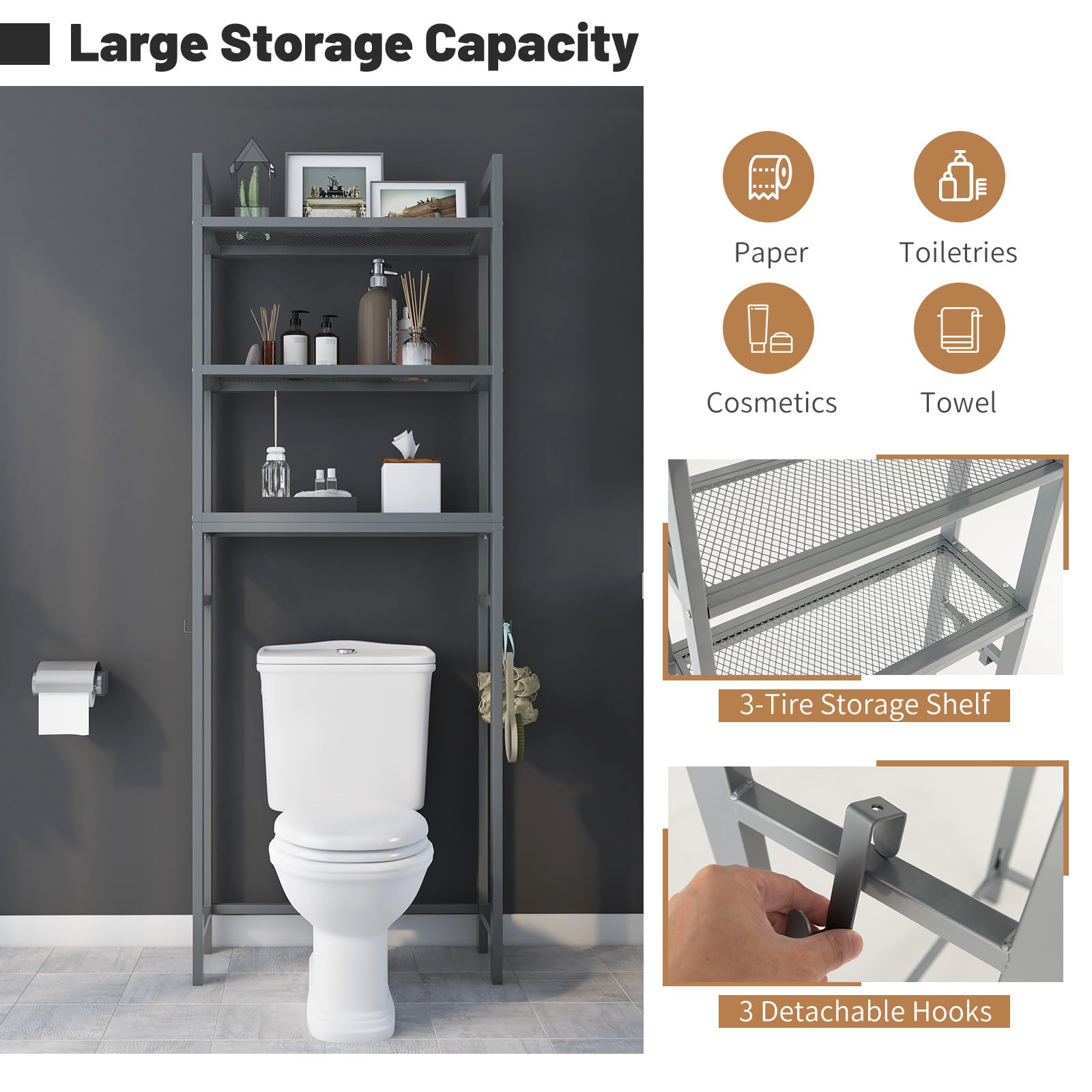Giantex Over The Toilet Storage Shelf, Space Saving Metal Bathroom Organizer