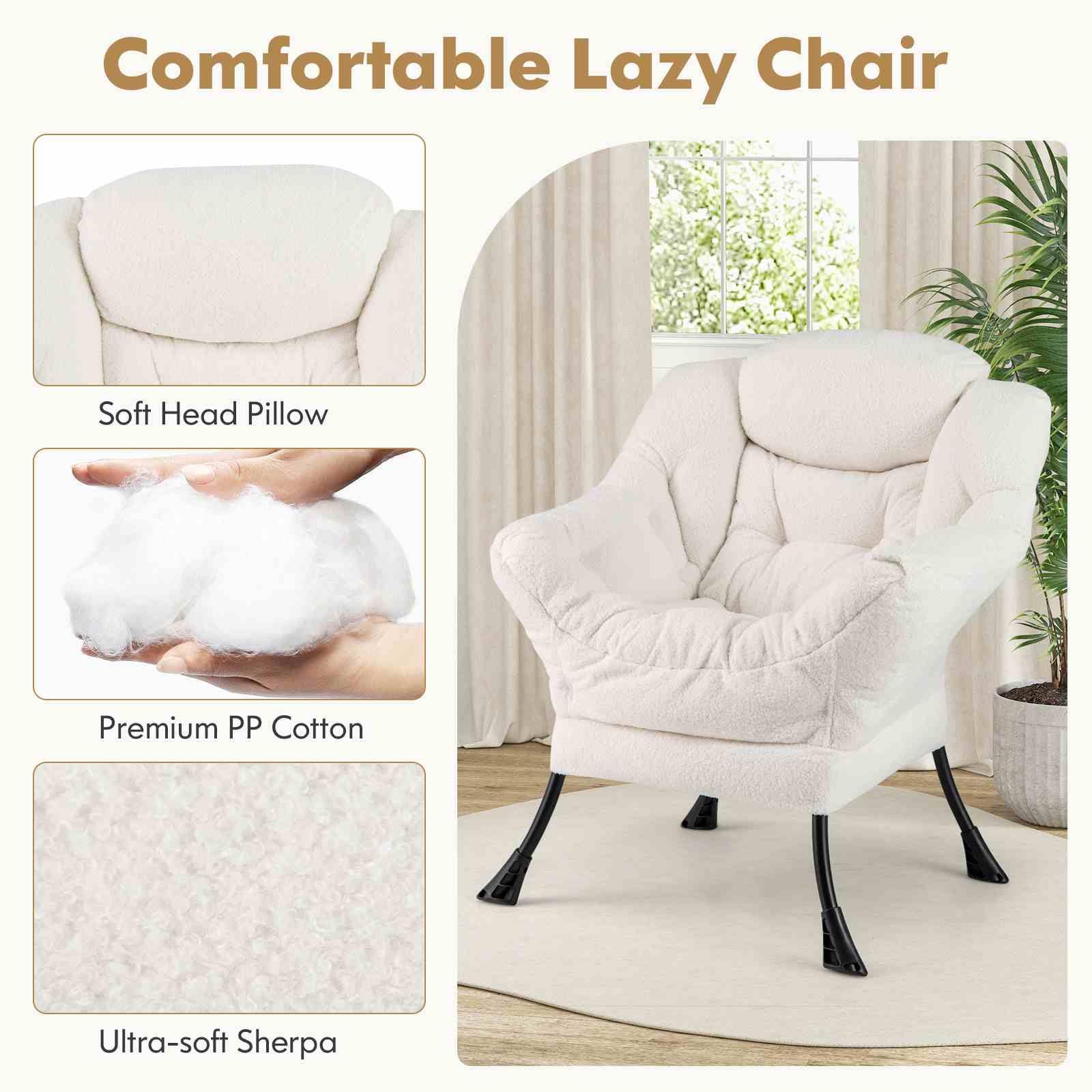 Lazy Chair with Ottoman, Modern Accent Chair with Folding Footrest, Head Pillow, Armrests