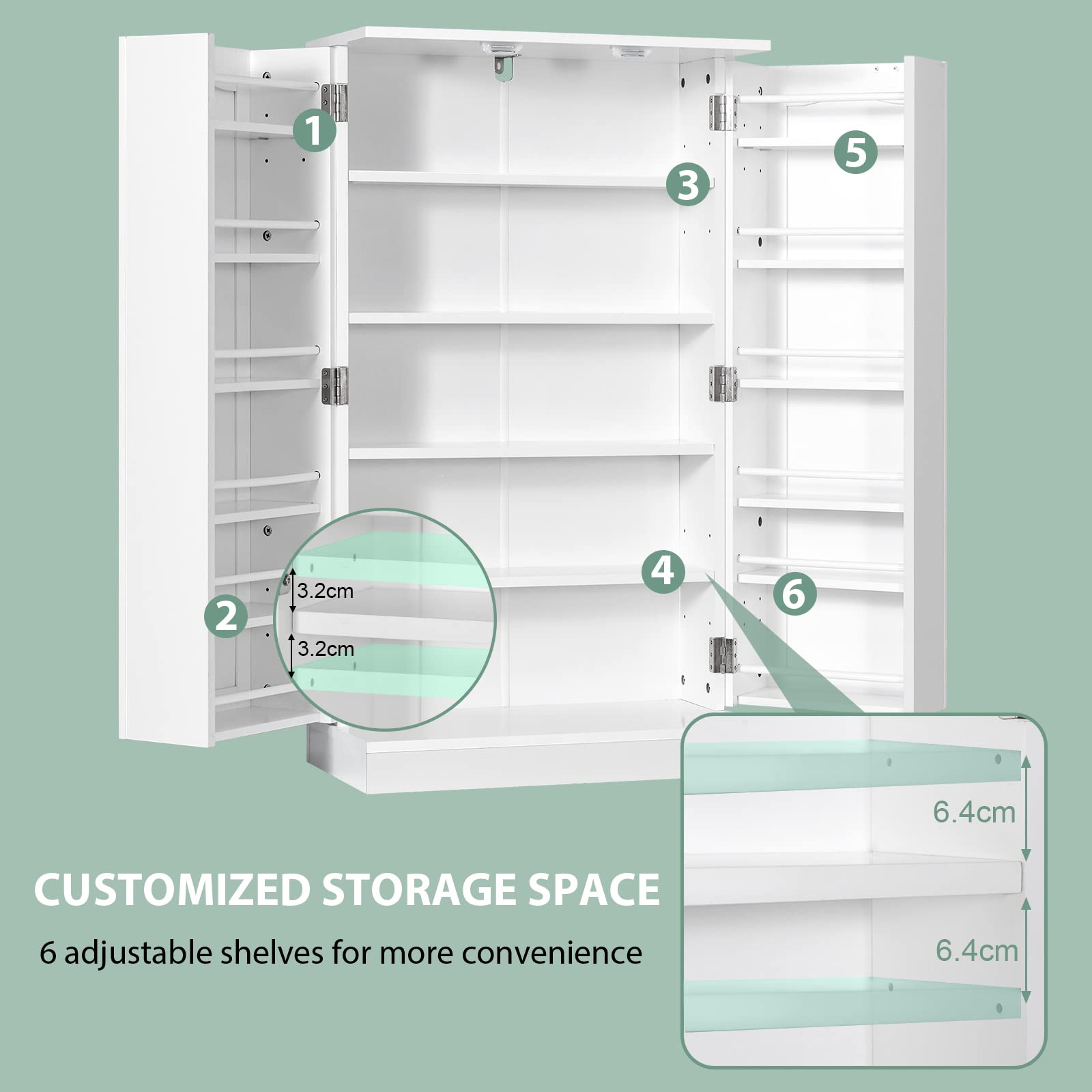 Giantex 2-Door Pantry Cabinet w/ 6 Adjustable Shelves, 17-Tier Buffet Sideboard, Kitchen Storage Cabinet