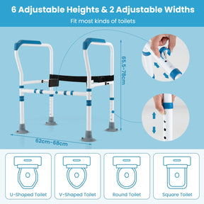 Toilet Safety Rail for Elderly, Stand Alone Toilet Safety Frame w/Adjustable Height