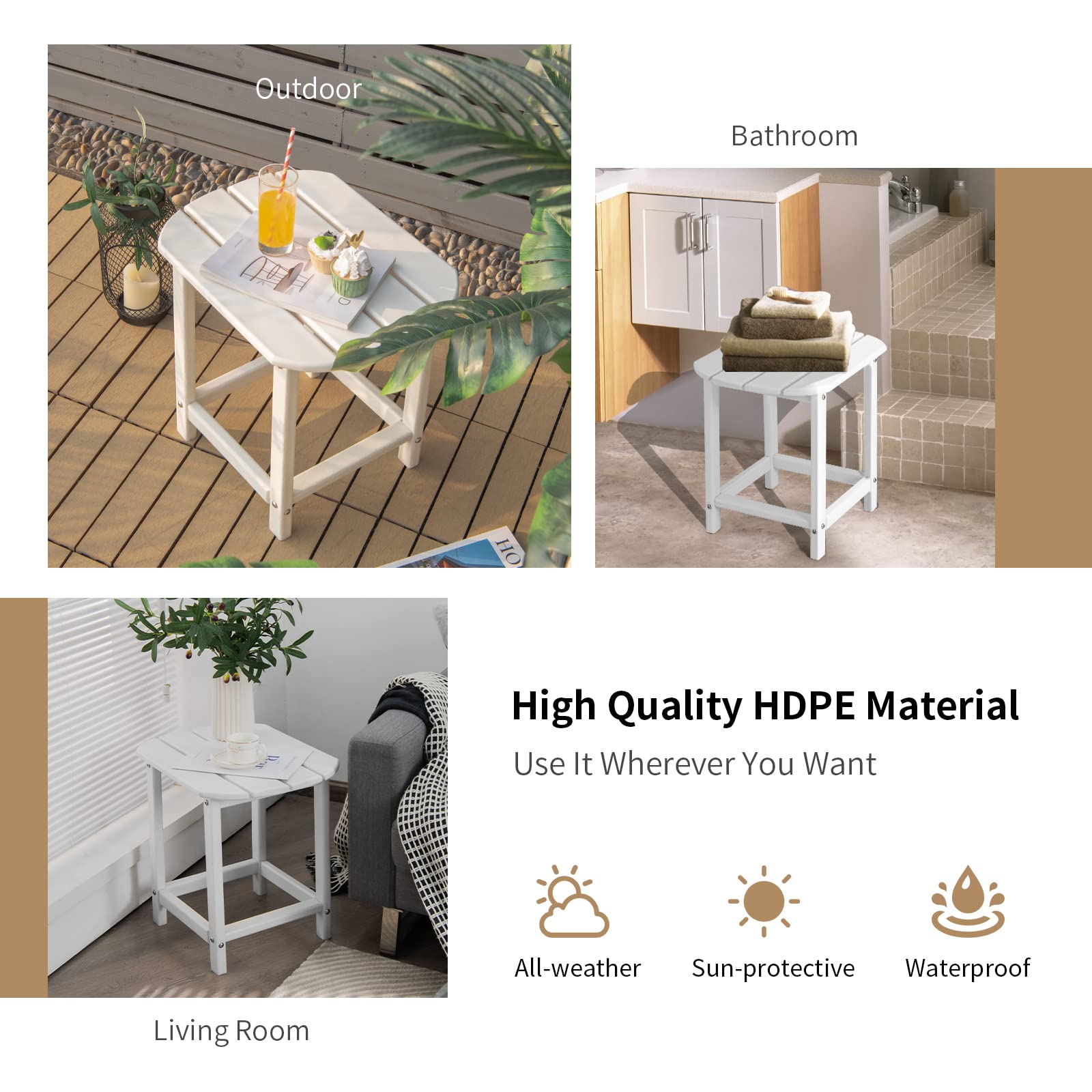 2-Pieces 18 Inches Adirondack Outdoor Side Table for Patio and Garden-White