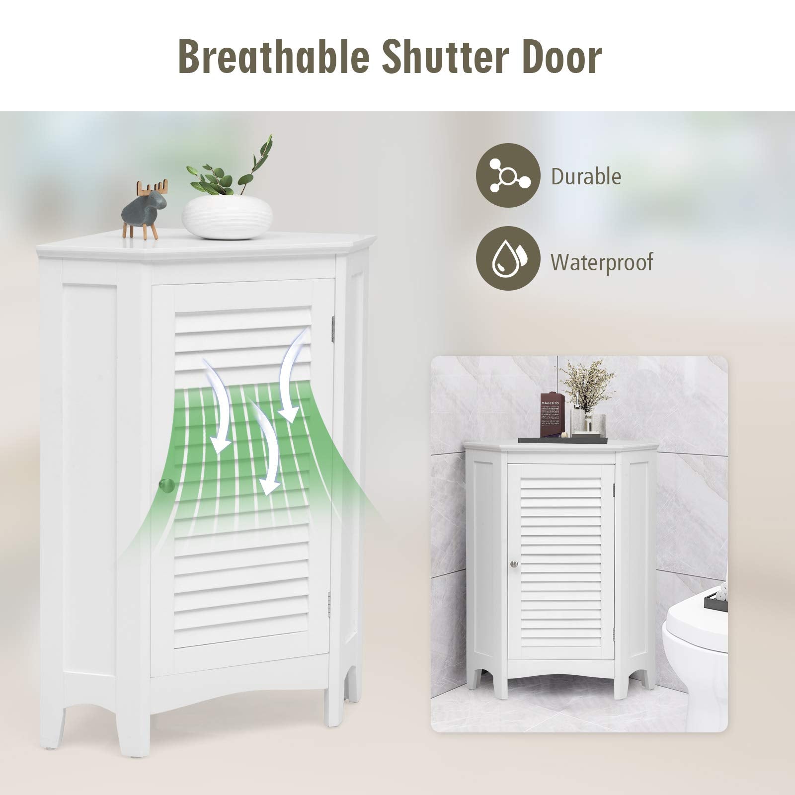 Giantex Corner Shutter Door Cabinet, Modern Bathroom Storage Oragnizer with Single Doors & 2 Shelves