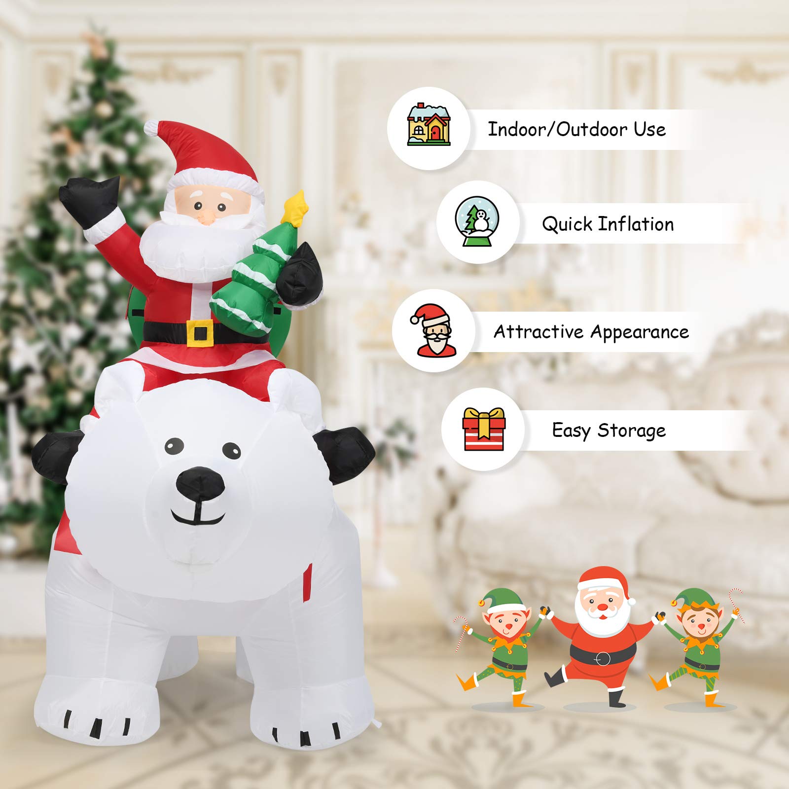 2M Inflatable Christmas Santa Riding Polar Bear with Shaking Head