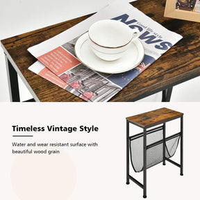 Giantex Industrial End Table, 2-Tier Narrow Small Side Accent Table with Mesh Magazine Holder Sling