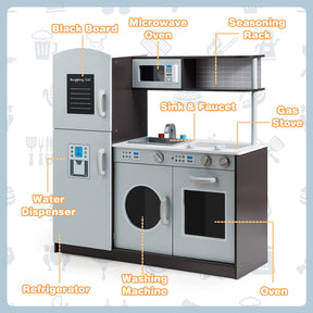 HONEY JOY Kids Kitchen Playset, Pretend Cooking Play Toy Set with Blackboard, Washing Machine
