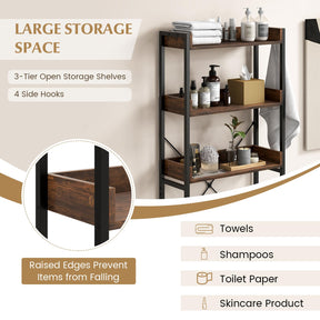 Giantex Over The Toilet Storage Rack 3-Tier Bathroom Space Saver Organizer Shelf w/ 4 Hooks & Adjustable Bottom Bar