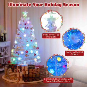 150/180/210cm Pre-Lit Fiber Optic Christmas Tree with Iridescent Leaves