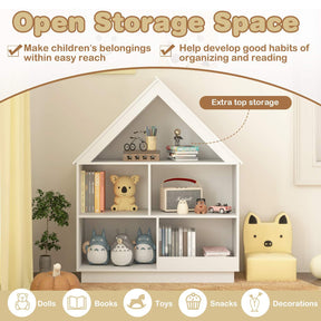 Kids Dollhouse Bookshelf, 3-Tier House-Shaped Storage Organizer w/ Open Shelves