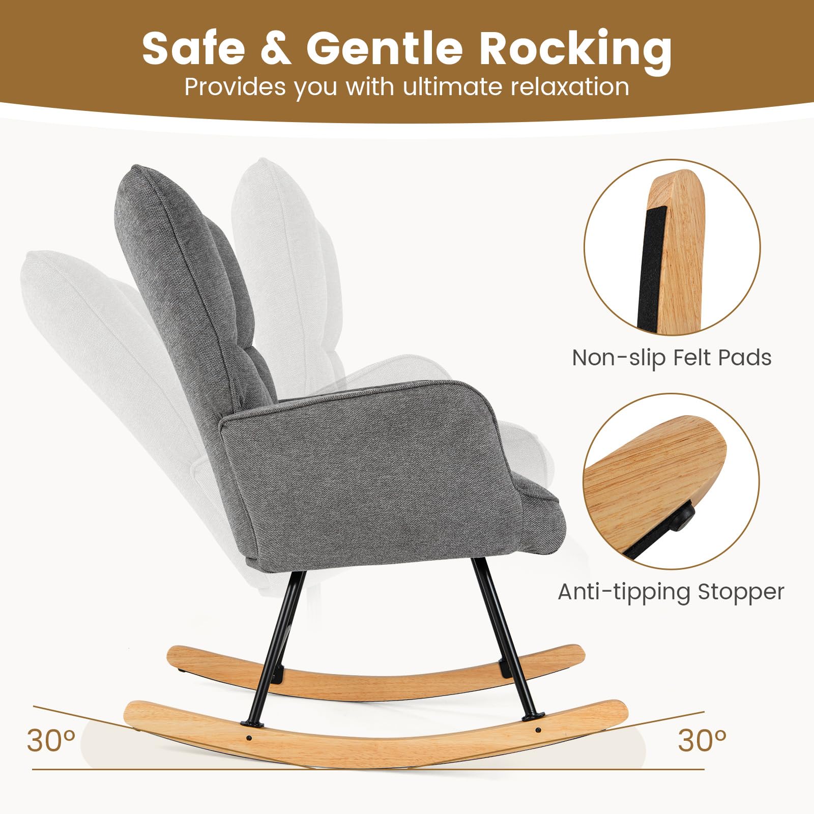 Giantex Linen Rocking Chair, Modern Accent Chair with Backrest, Padded Armrests & Seat