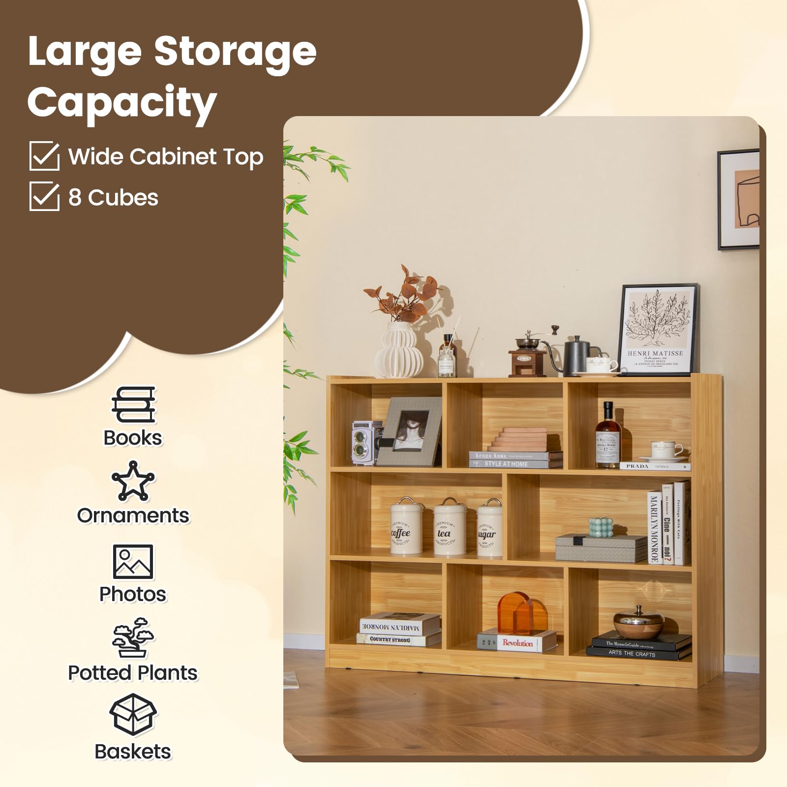 3-Tier Open Wooden Bookshelf
