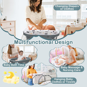 Baby Bathtub with Changing Table, Foldable Diaper Changing Station with Storage Tray