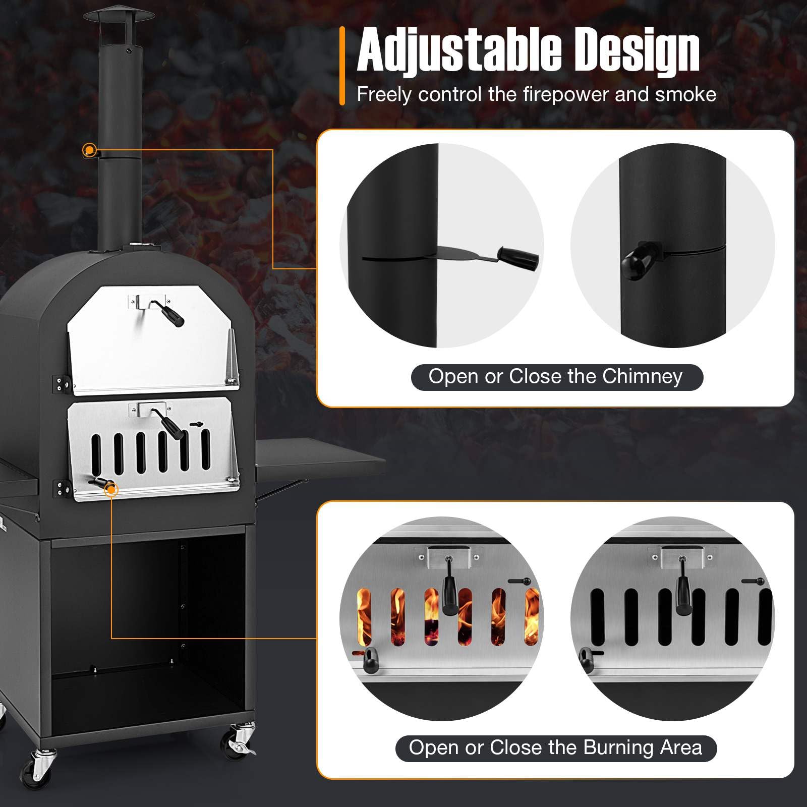 Outdoor Wood Fired Pizza Pizza Oven with Protective Cover for BBQ
