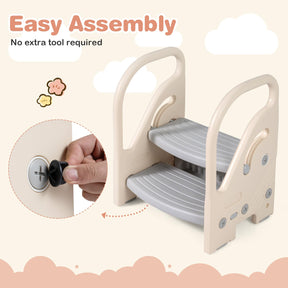 Toddler Step Stool, Adjustable 2/3-Step Helper Ladder Stool with Safety Handles & Non-slip Pads