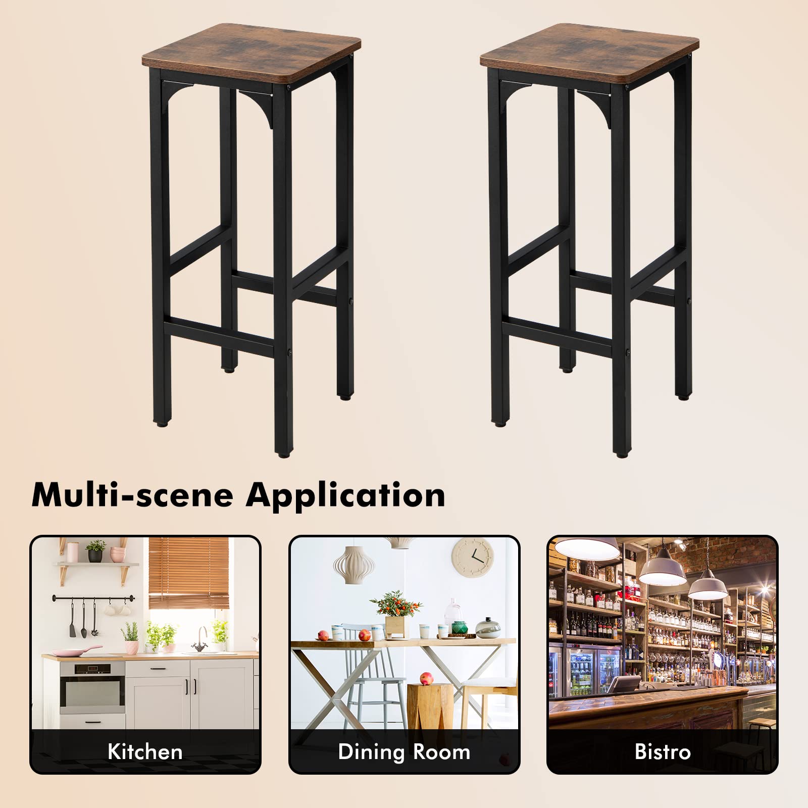Giantex Bar Stools Set of 2, 30CM Counter Height Stools w/Black Metal Frame