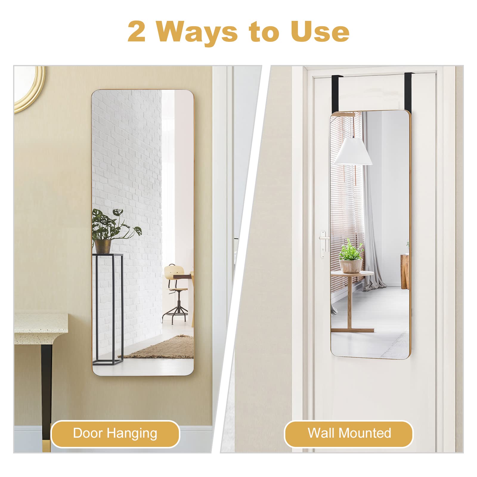 Giantex Full Length Mirror, Over The Door Mirror, Rectangle Wall Mounted Mirror w/ Bamboo Frame & Round Corners