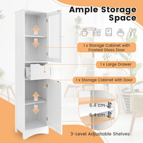 Giantex Freestanding Storage Cabinet, 170 cm Tall Slim Bathroom Cabinet with 2 Adjustable Shelves, 2 Doors and 1 Drawer