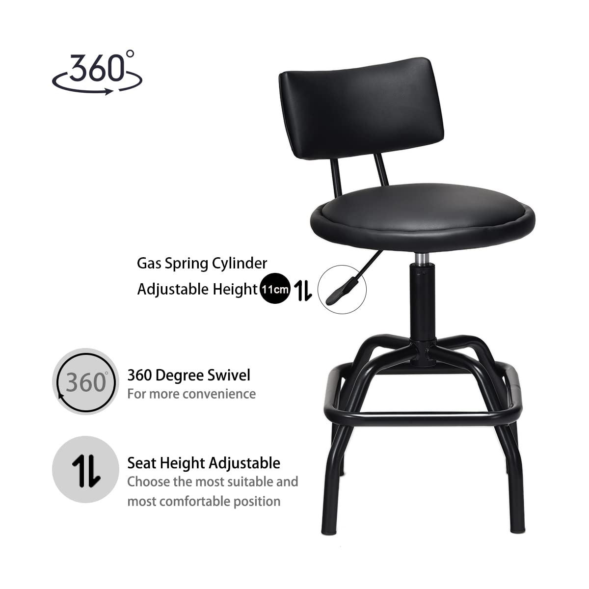 Giantex Adjustable Height Bar Stool, 360 Degree Swivel barstool, Black