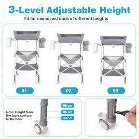 BABY JOY Portable Baby Changing Table w/ Wheels, Foldable Waterproof Diaper Changing Station w/ Adjustable Height