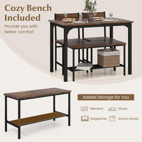 4-Piece Dining Table Set, Kitchen Table with 2 Chairs & a Bench