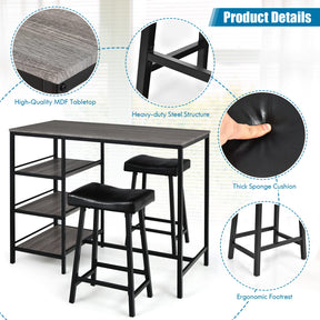 Giantex 3-Piece Dining Table Set, Counter Height Table Set w/2 Bar Stools, Modern Industrial Bar Table Set